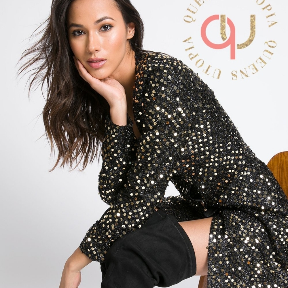 Black & Gold Sequin Blazer Dress